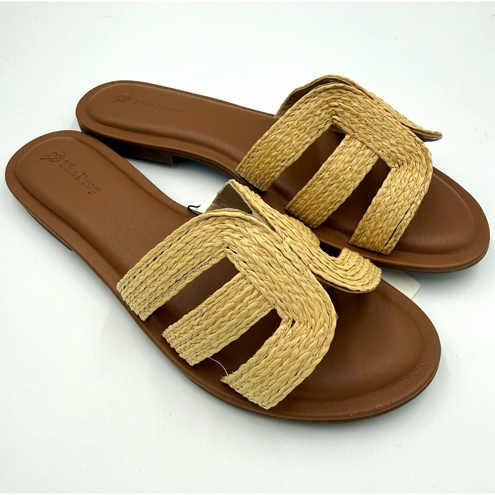The Drop Womens Raffia Woven Strap Slide Sandals Slip On Shoes Brown Beige US9.5